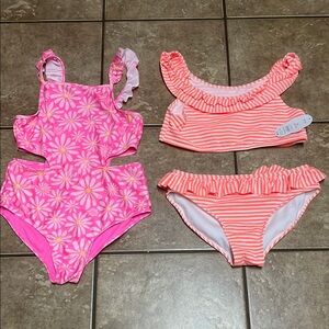 Pink Floral and Striped Swimsuit Sets
